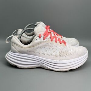 Hoka One One Bondi 8 Women's 11 White Lace-Up Low Top Athletic Running Sneakers